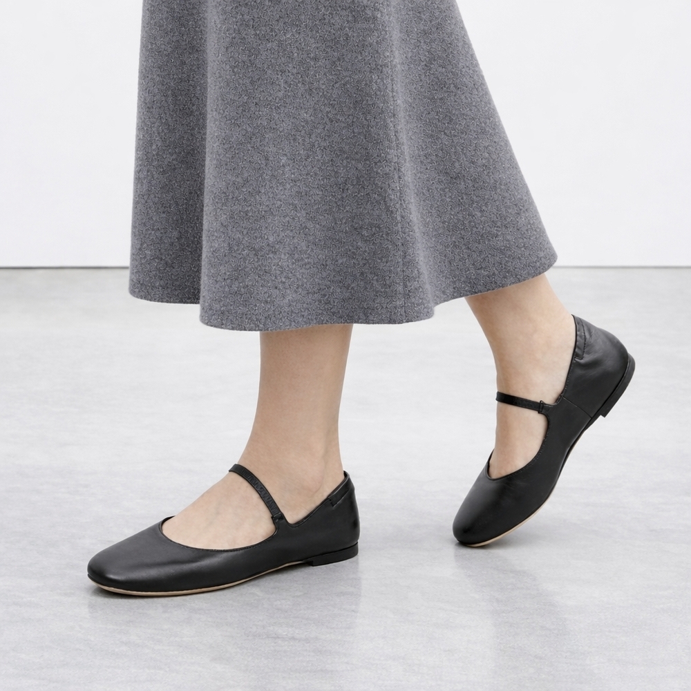 AGL Ballet Flats 11.5 Black Leather Iris Mary Jane Corpcore Formal Made In Italy